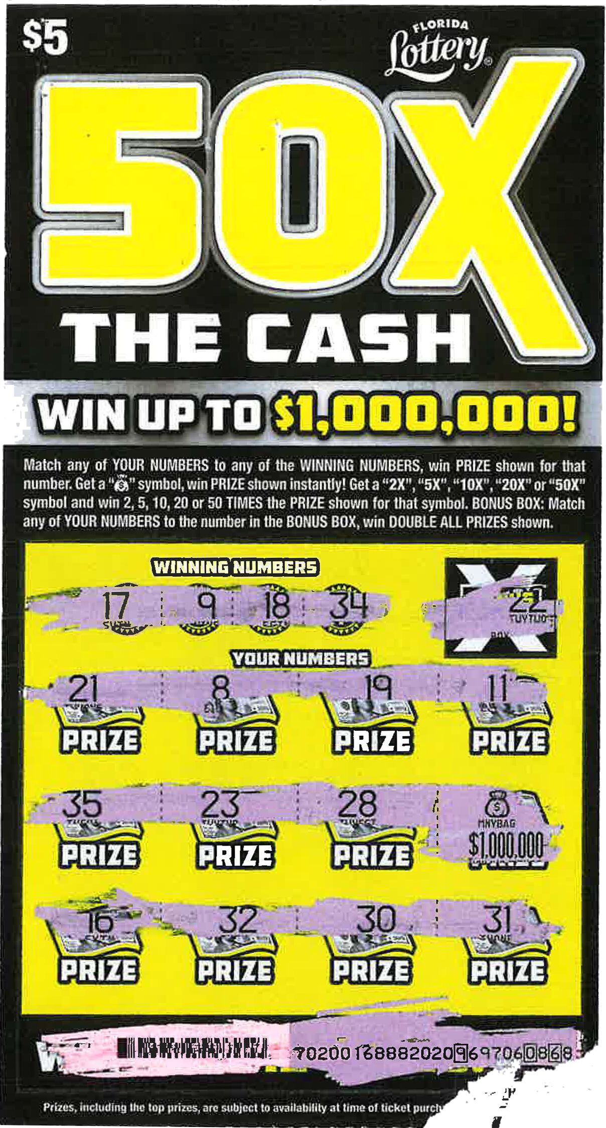 Jacksonville man wins a 'fast' million with scratch-off lottery game